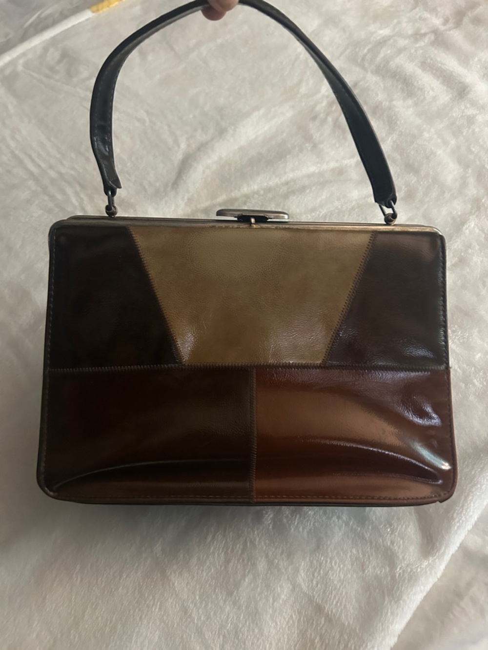 Vintage Patchwork Leather Top-Handle Bag in Brown Multi